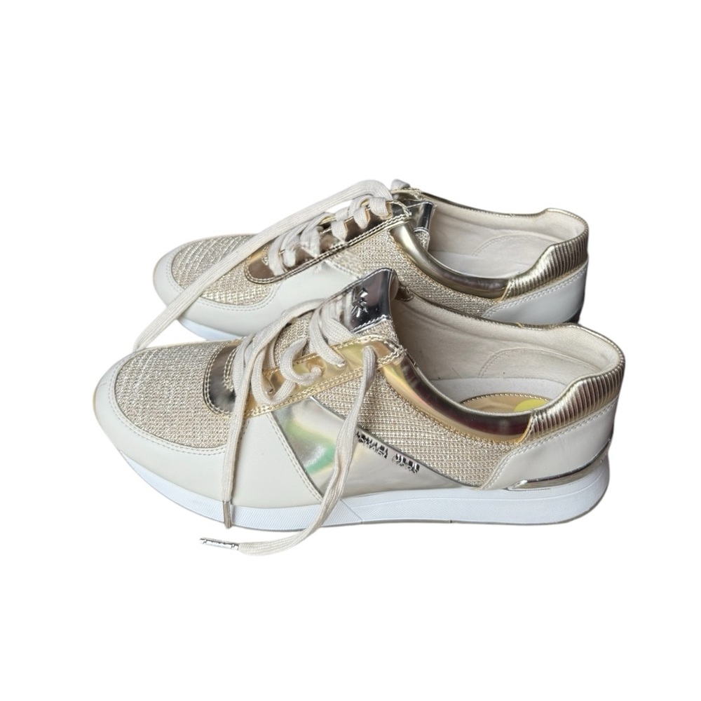 Women's Michael Kors Allie Metallic Mix sneakers Trainers In Gold/ White Multi - Picture 6 of 9